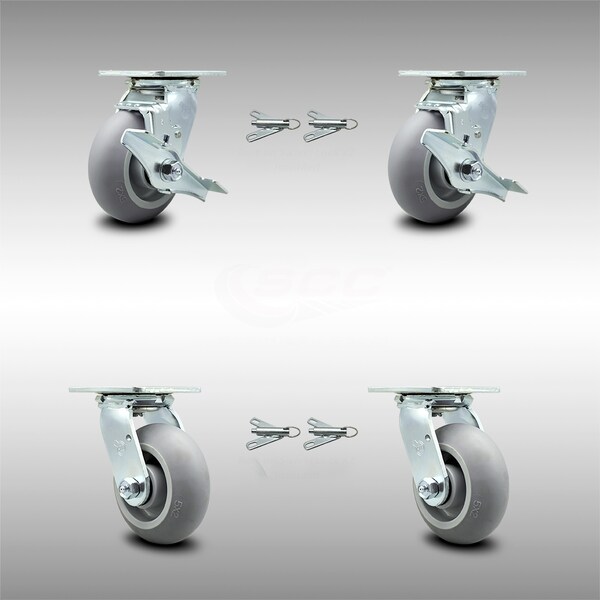 Service Caster 5 Inch SS Thermoplastic Caster Set with Ball Bearings 4 Swivel Lock 2 Brake SCC SCC-SS30S520-TPRBD-TLB-BSL-2-BSL-2 - main